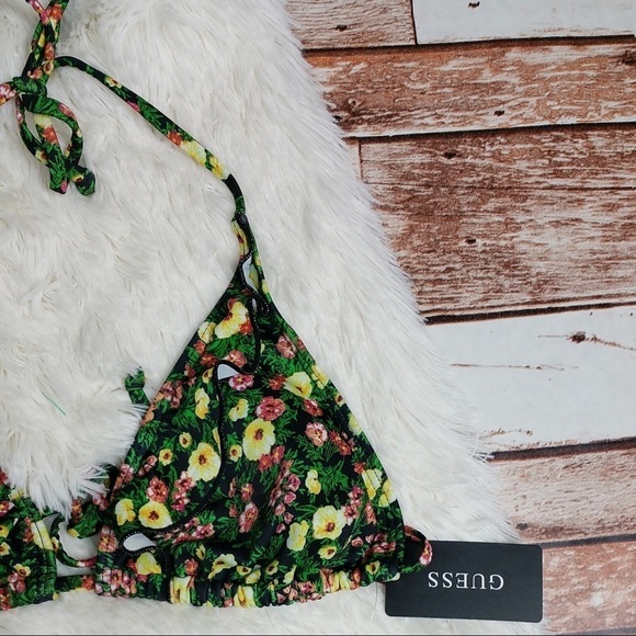 Guess Triangle Ruffle Floral Bikini Top - Picture 2 of 3